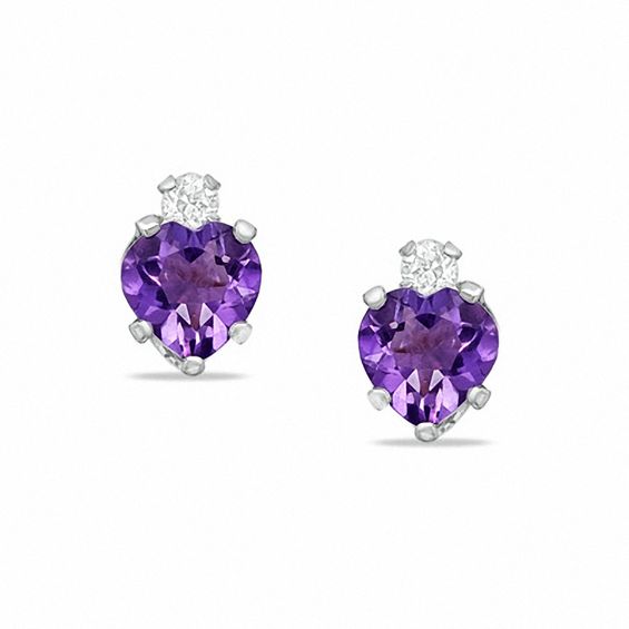 5mm Heart-Shaped Amethyst Stud Earrings in Sterling Silver with CZ