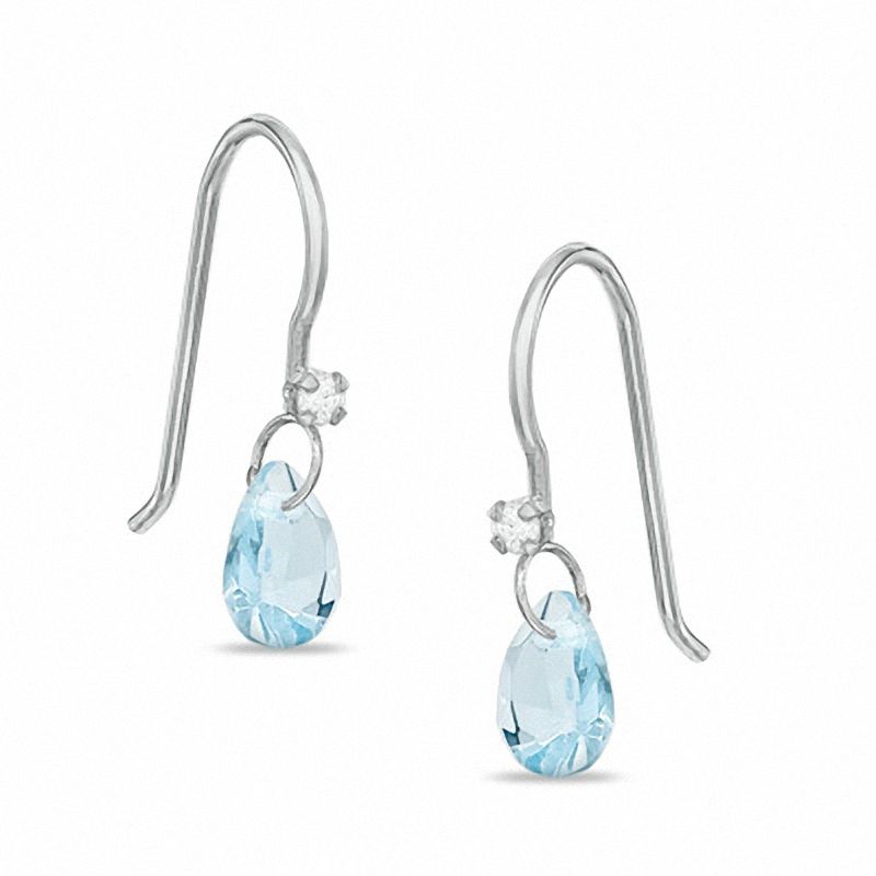 Pear-Shaped Simulated Aquamarine Drop Earrings in Sterling Silver with CZ