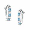 Blue Topaz and CZ Hoop Earrings in Sterling Silver