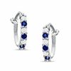 Thumbnail Image 1 of Lab-Created Sapphire and CZ Hoop Earrings in Sterling Silver
