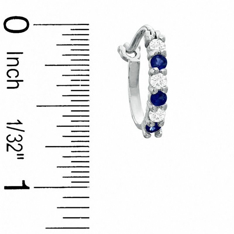 Main Image 2 of Lab-Created Sapphire and CZ Hoop Earrings in Sterling Silver