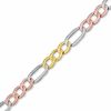 4.7mm Beveled Figaro Chain Bracelet in 10K Tri-Tone Gold - 8.5"