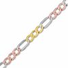 Thumbnail Image 0 of 4.7mm Beveled Figaro Chain Bracelet in 10K Tri-Tone Gold - 8.5"