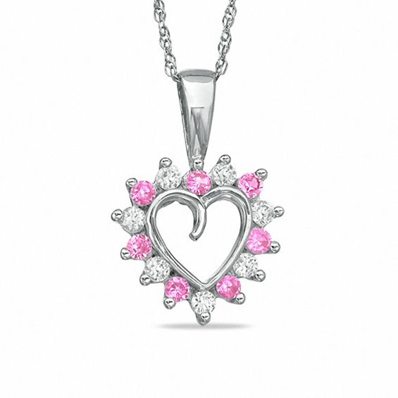 Lab-Created Pink Sapphire and CZ Heart Pendant in Sterling Silver