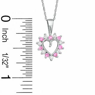 Lab-Created Pink Sapphire and CZ Heart Pendant in Sterling Silver