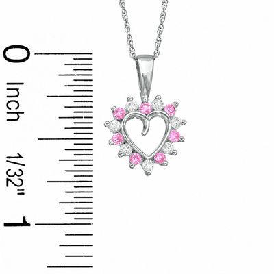Lab-Created Pink Sapphire and CZ Heart Pendant in Sterling Silver