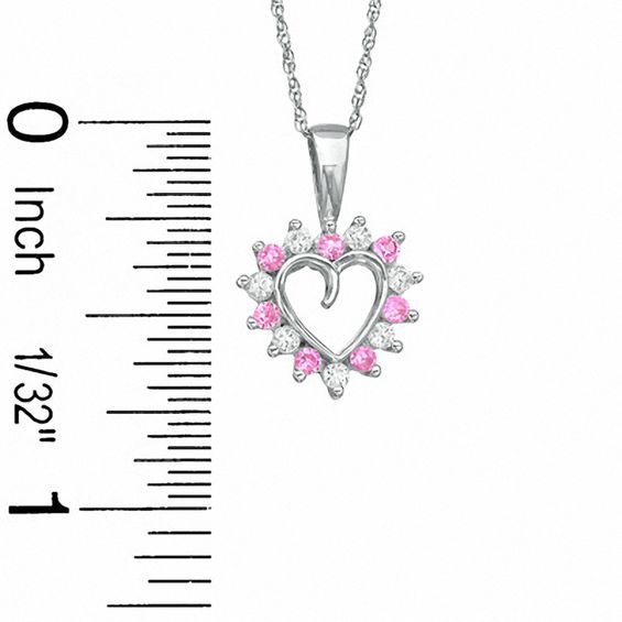 Lab-Created Pink Sapphire and CZ Heart Pendant in Sterling Silver