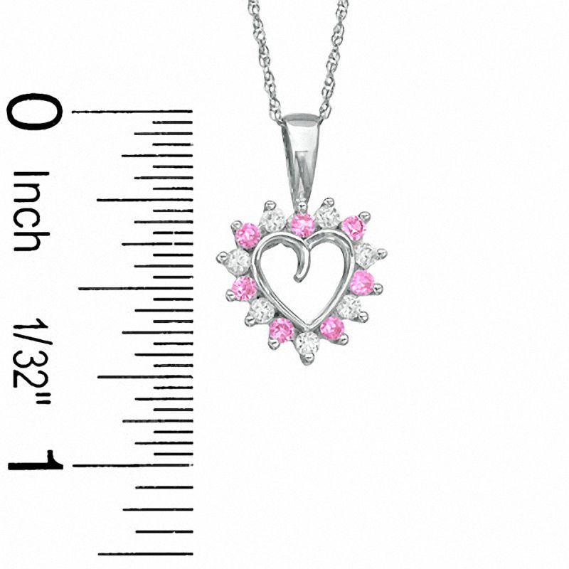 Lab-Created Pink Sapphire and CZ Heart Pendant in Sterling Silver