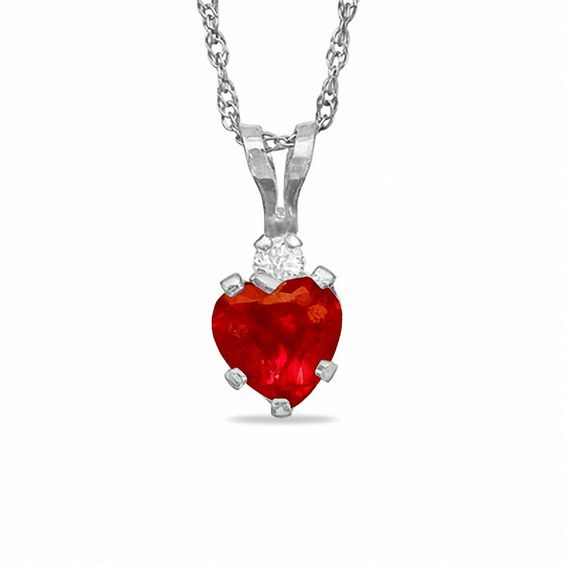5mm Heart-Shaped Lab-Created Ruby Pendant in Sterling Silver with CZ