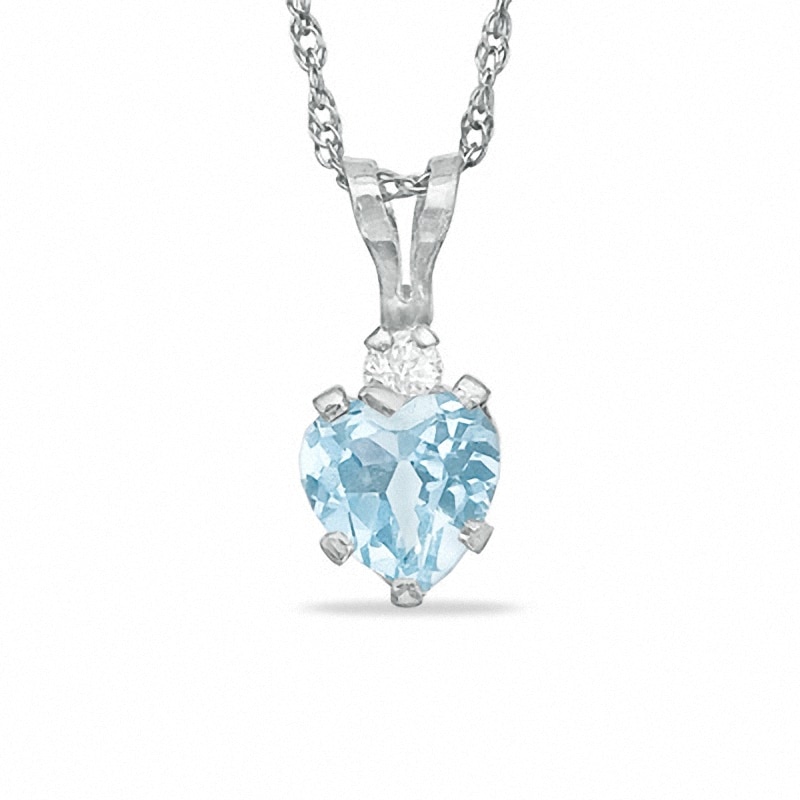 5mm Heart-Shaped Simulated Aquamarine Pendant in Sterling Silver with CZ