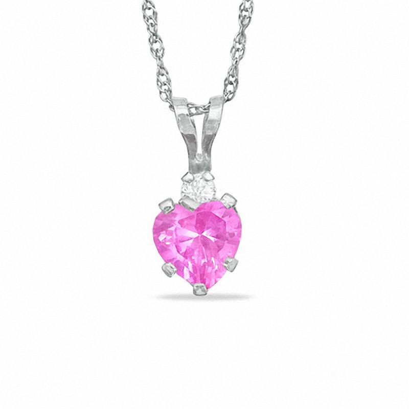 Main Image 1 of 5mm Heart-Shaped Lab-Created Pink Sapphire Pendant in Sterling Silver with CZ