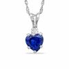 Thumbnail Image 1 of 5mm Heart-Shaped Lab-Created Sapphire Dangle Pendant in Sterling Silver with CZ