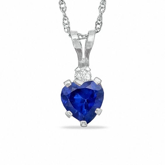 5mm Heart-Shaped Lab-Created Sapphire Dangle Pendant in Sterling Silver with CZ