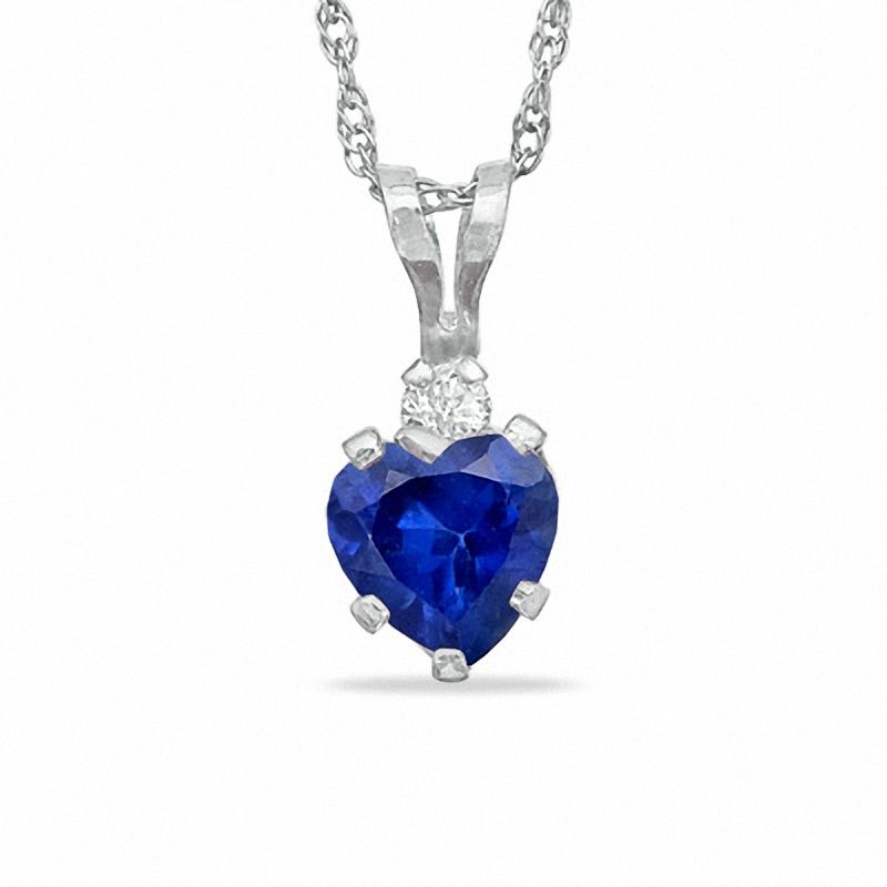 Main Image 1 of 5mm Heart-Shaped Lab-Created Sapphire Dangle Pendant in Sterling Silver with CZ