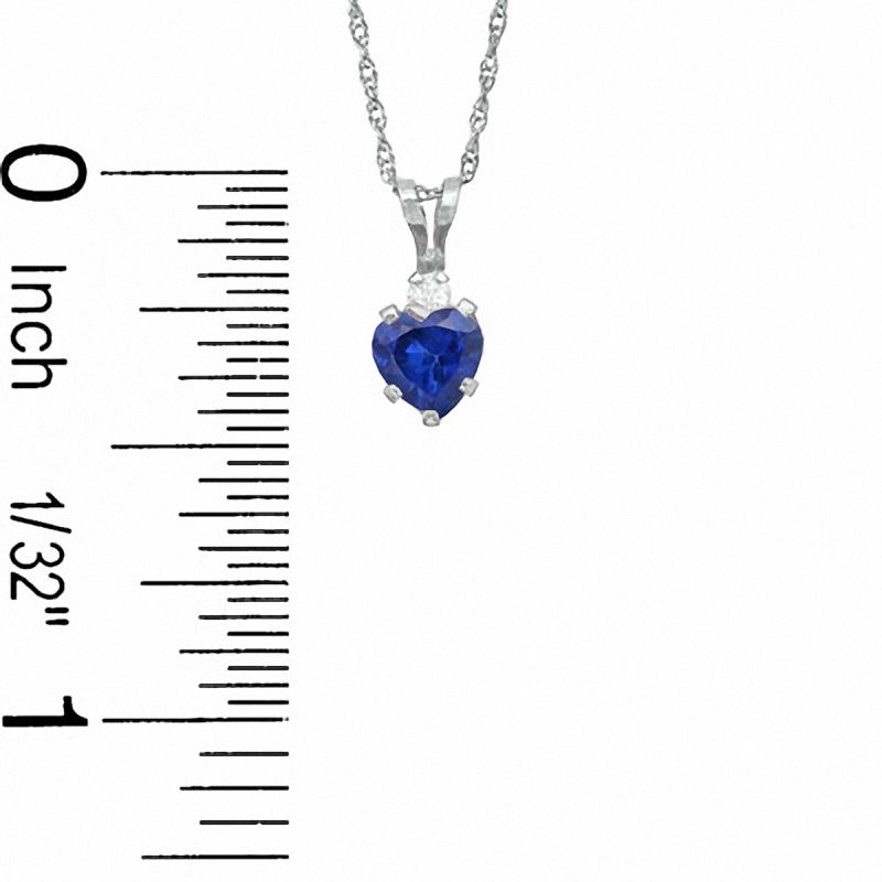 Main Image 2 of 5mm Heart-Shaped Lab-Created Sapphire Dangle Pendant in Sterling Silver with CZ