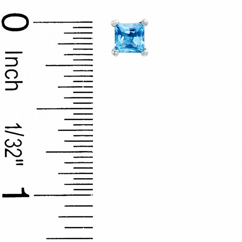 Main Image 2 of 4mm Princess-Cut Blue Topaz Stud Earrings in Sterling Silver