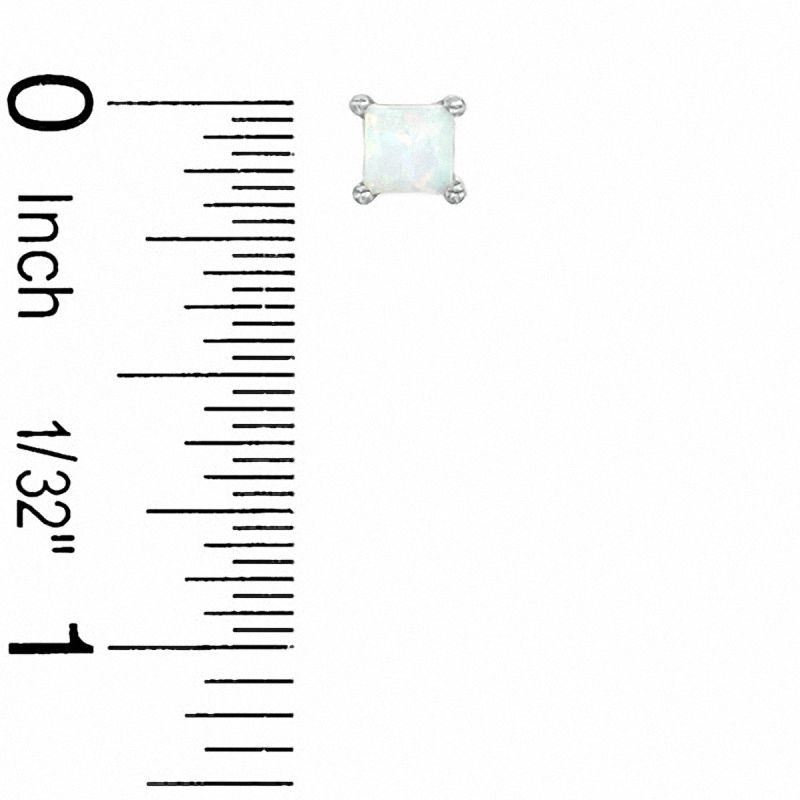 Main Image 2 of 4mm Princess-Cut Simulated Opal Stud Earrings in Sterling Silver