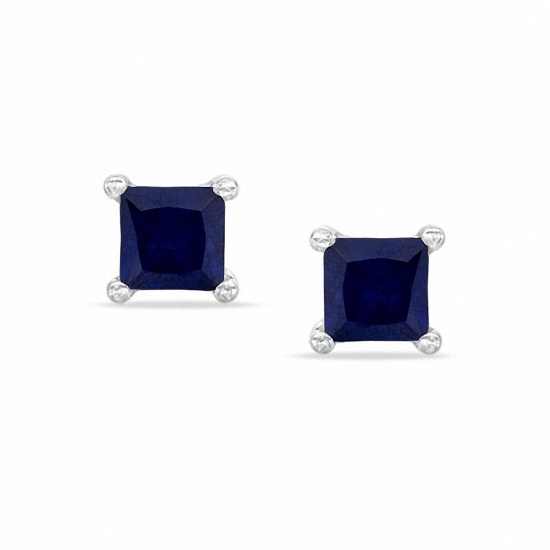 Main Image 1 of 4mm Princess-Cut Lab-Created Sapphire Stud Earrings in Sterling Silver