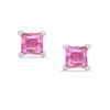 4mm Princess-Cut Lab-Created Pink Sapphire Stud Earrings in Sterling Silver