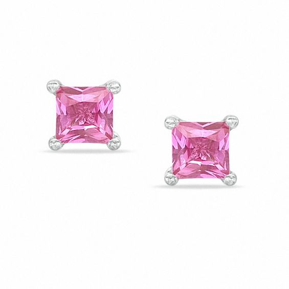 4mm Princess-Cut Lab-Created Sapphire Stud Earrings in Sterling Silver