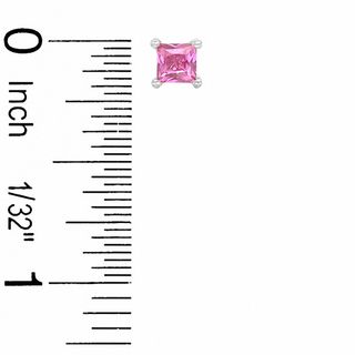 4mm Princess-Cut Lab-Created Pink Sapphire Stud Earrings in Sterling Silver