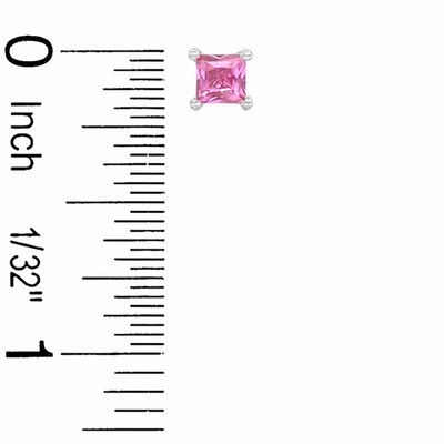 4mm Princess-Cut Lab-Created Pink Sapphire Stud Earrings in Sterling Silver
