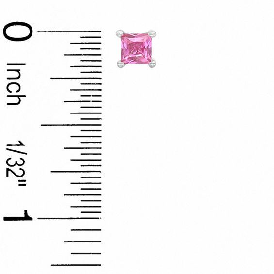 4mm Princess-Cut Lab-Created Pink Sapphire Stud Earrings in Sterling Silver