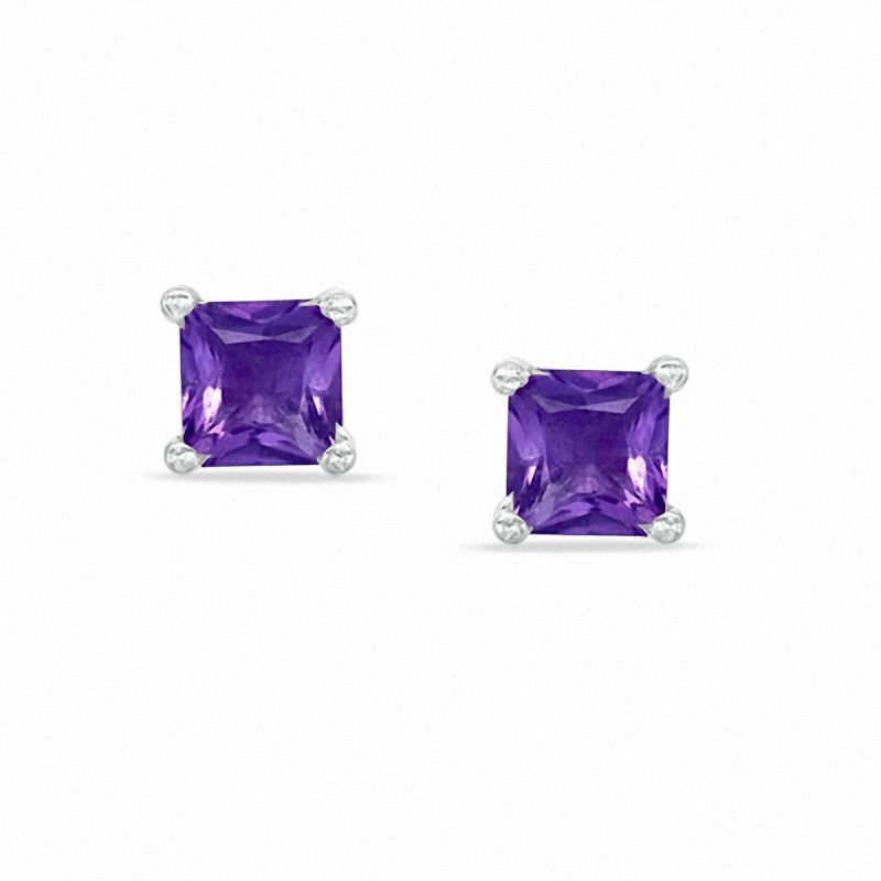 4mm Princess-Cut Amethyst Stud Earrings in Sterling Silver