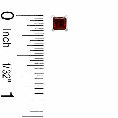 4mm Princess-Cut Garnet Stud Earrings in Sterling Silver