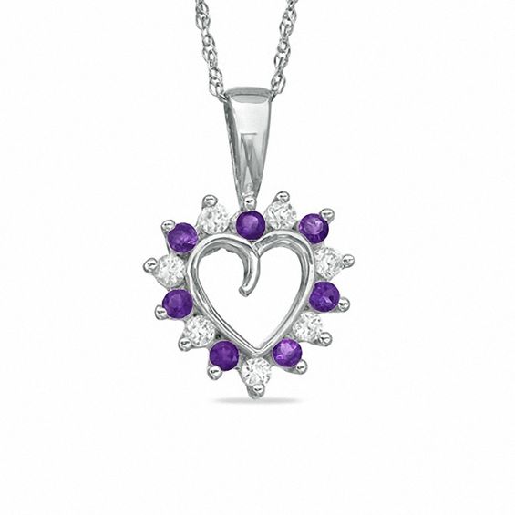 Amethyst and CZ Heart Outline Pendant in Sterling Silver