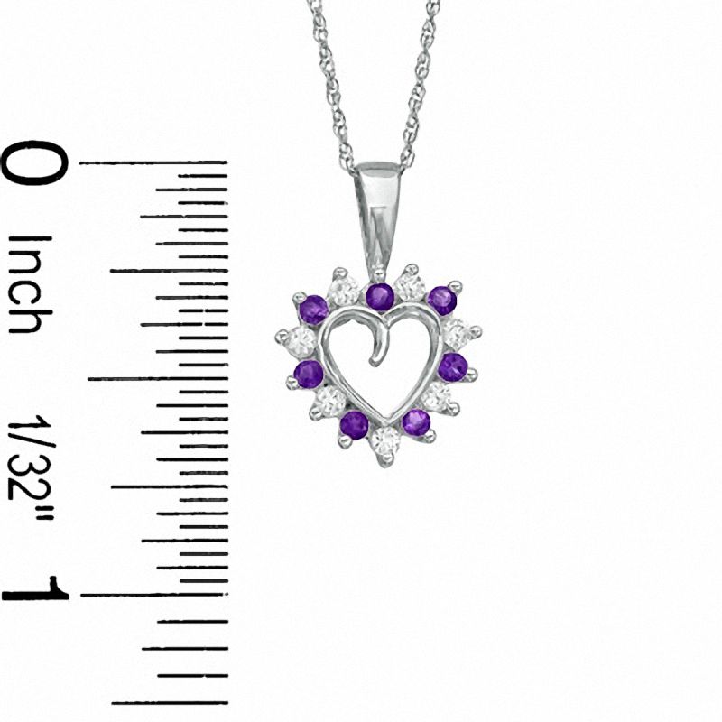 Amethyst and CZ Heart Outline Pendant in Sterling Silver