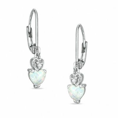 5mm Heart-Shaped Simulated Opal Leverback Earrings in Sterling Silver with CZ