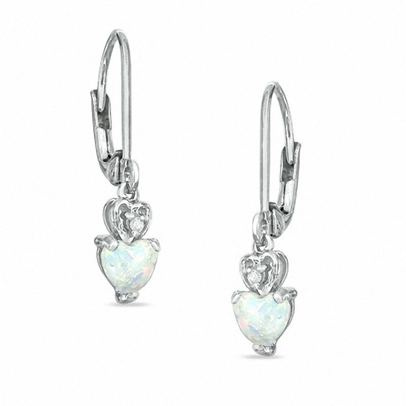 Main Image 1 of 5mm Heart-Shaped Simulated Opal Leverback Earrings in Sterling Silver with CZ