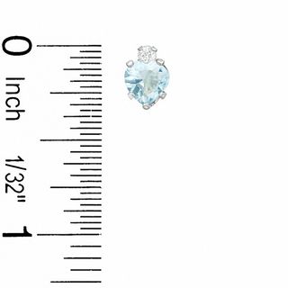 5mm Heart-Shaped Simulated Aquamarine Stud Earrings in Sterling Silver with CZ