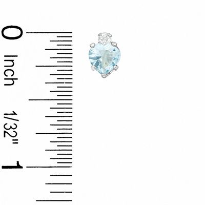5mm Heart-Shaped Simulated Aquamarine Stud Earrings in Sterling Silver with CZ
