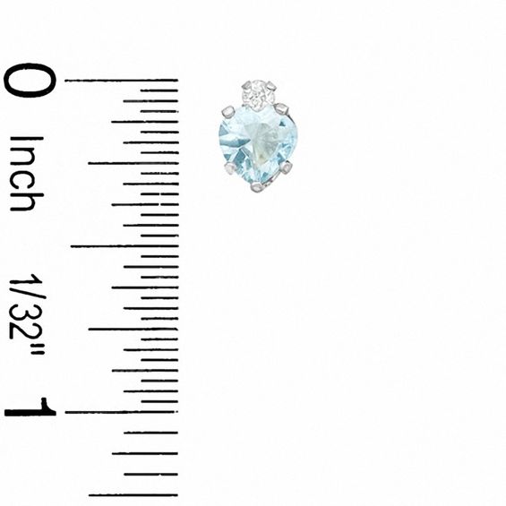 5mm Heart-Shaped Simulated Aquamarine Stud Earrings in Sterling Silver with CZ