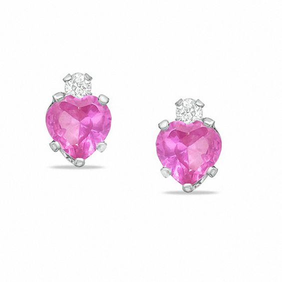 5mm Heart-Shaped Lab-Created Sapphire Stud Earrings in Sterling Silver with CZ