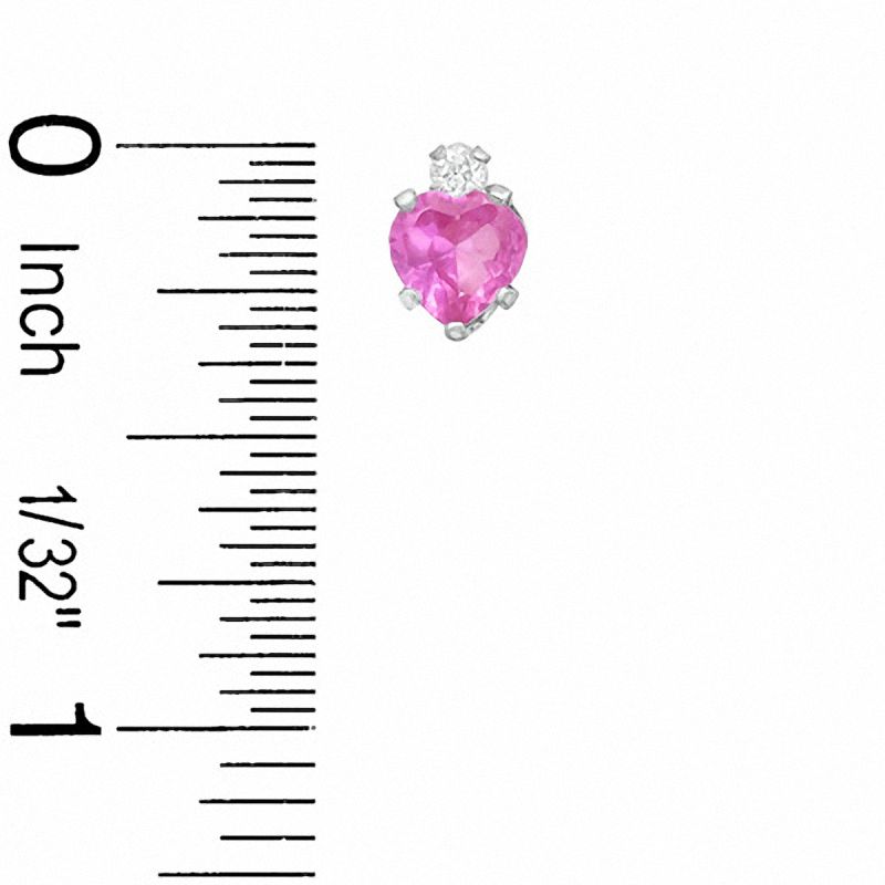 5mm Heart-Shaped Lab-Created Pink Sapphire Stud Earrings in Sterling Silver with CZ