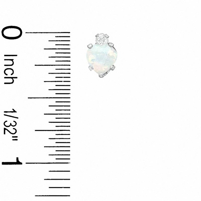 5mm Heart-Shaped Simulated Opal Stud Earrings in Sterling Silver with CZ