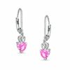 5mm Heart-Shaped Lab-Created Pink Sapphire Leverback Earrings in Sterling Silver with CZ