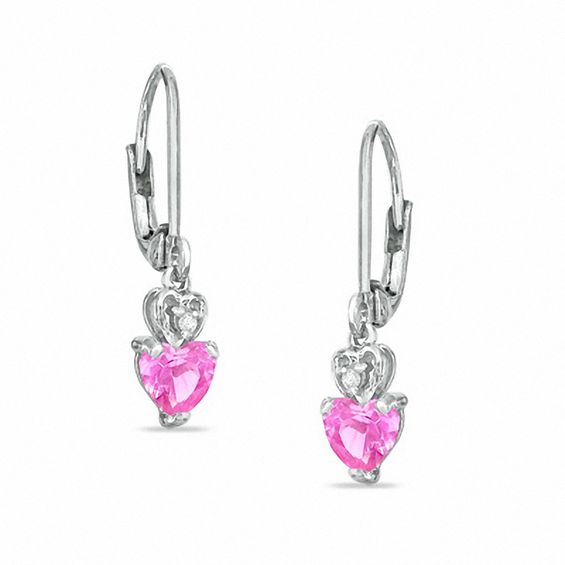 5mm Heart-Shaped Lab-Created Pink Sapphire Leverback Earrings in Sterling Silver with CZ