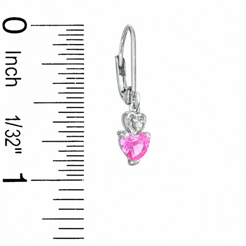 5mm Heart-Shaped Lab-Created Pink Sapphire Leverback Earrings in Sterling Silver with CZ