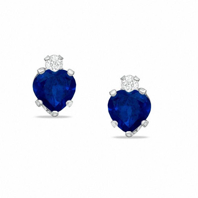 5mm Heart-Shaped Lab-Created Sapphire Stud Earrings in Sterling Silver with CZ