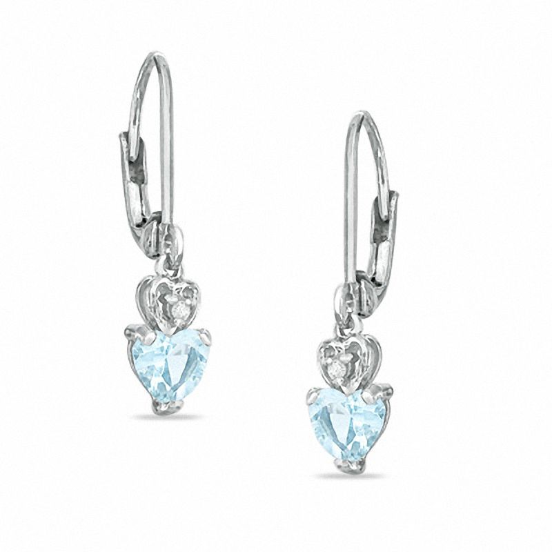 5mm Heart-Shaped Simulated Aquamarine Leverback Earrings in Sterling Silver with CZ