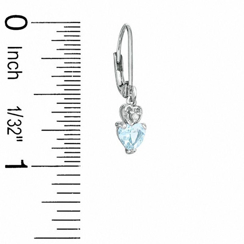 5mm Heart-Shaped Simulated Aquamarine Leverback Earrings in Sterling Silver with CZ