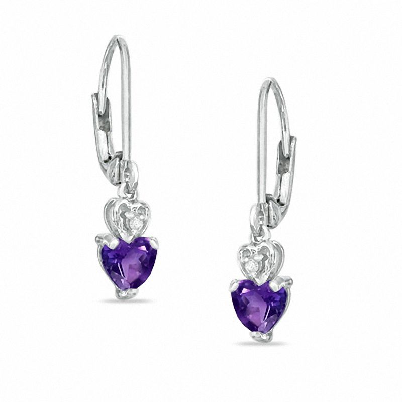 Main Image 1 of 5mm Heart-Shaped Amethyst Leverback Earrings in Sterling Silver with CZ