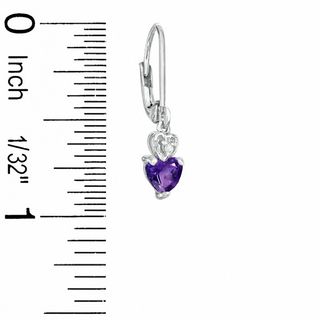 5mm Heart-Shaped Amethyst Leverback Earrings in Sterling Silver with CZ