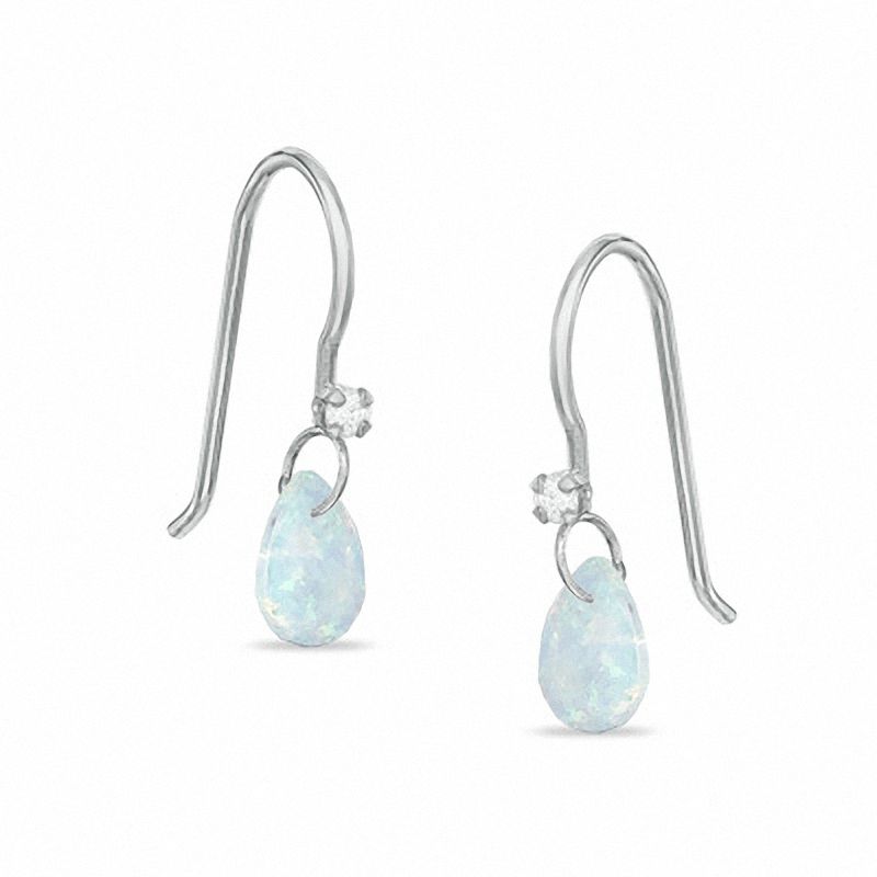 Pear-Shaped Simulated Opal Drop Earrings in Sterling Silver with CZ