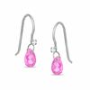 Pear-Shaped Lab-Created Pink Sapphire Drop Earrings in Sterling Silver with CZ