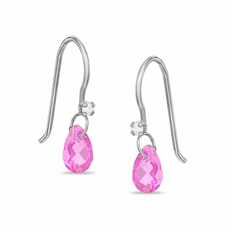 Pear-Shaped Lab-Created Pink Sapphire Drop Earrings in Sterling Silver with CZ